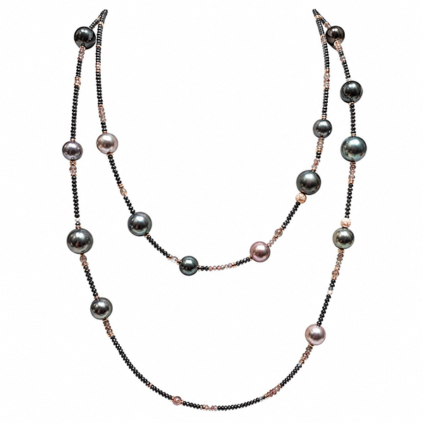 18K Tahitian Pearls and Multicolor Diamond Necklace